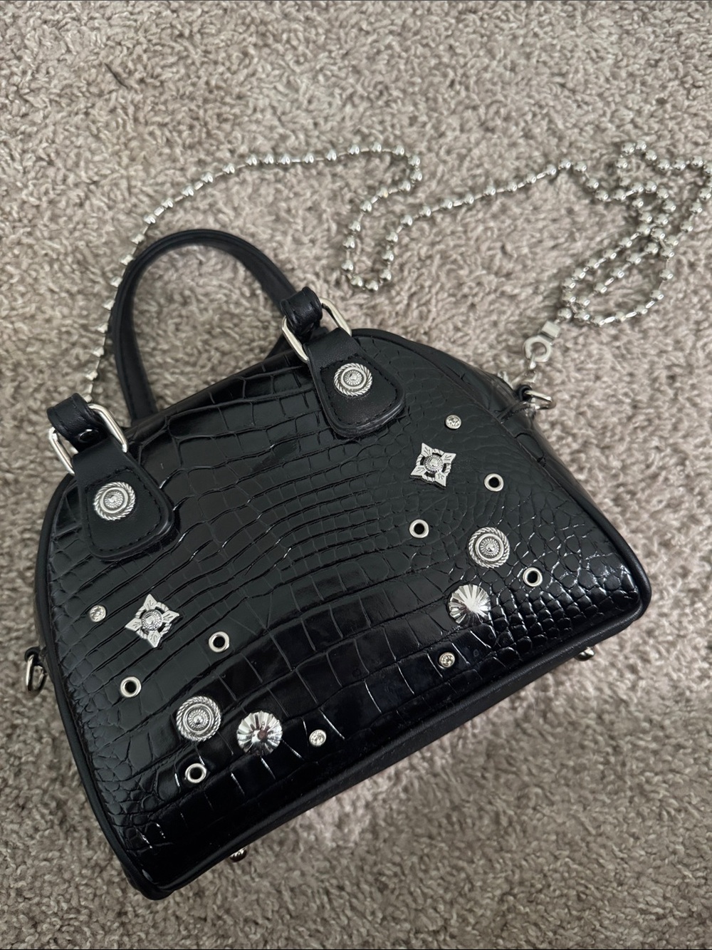 Black Croc mini bowler bag